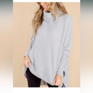 Turtleneck Batwing Sleeve Side Slit Casual Loose Knitted Pullover Sweater